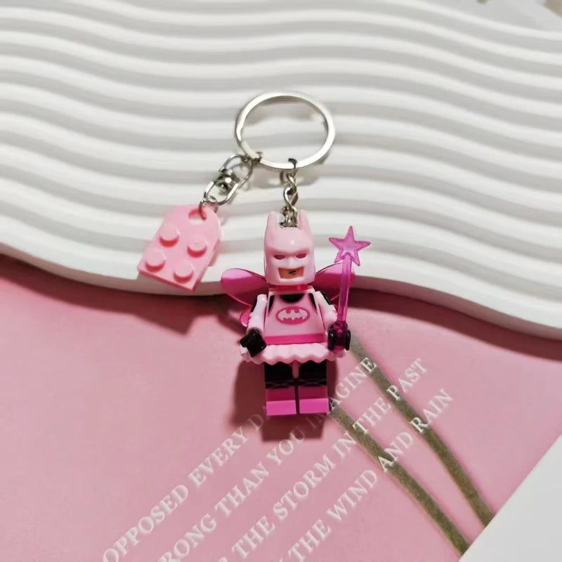 2pcs Cartoon Star Pink Black Bat Love Heart Building Block Pins Backpack Pendant Keychain Gift