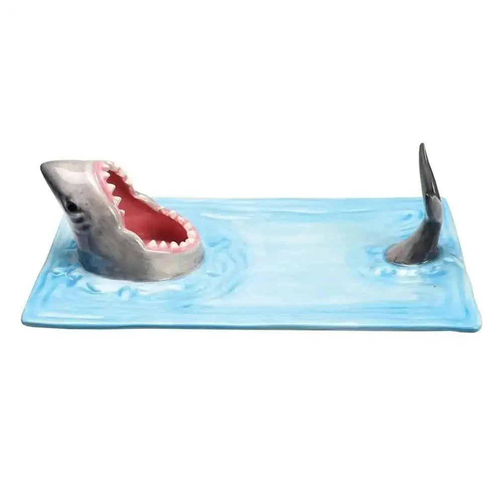 Shark-Shaped Ceramic Plate for Sushi Snacks and Decorative Tableware - Blue Grey