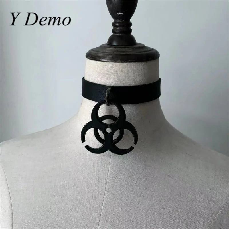 Adjustable Punk Medical Waste Pendant Necklace - Leather Choker, Casual Rock Style