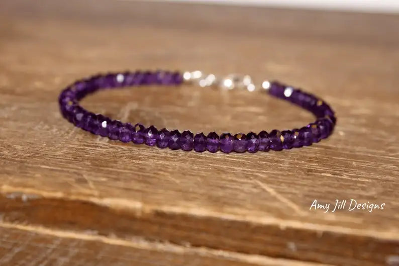 Amethyst Bracelet with Sterling Silver Beads - February Birthstone Jewelry