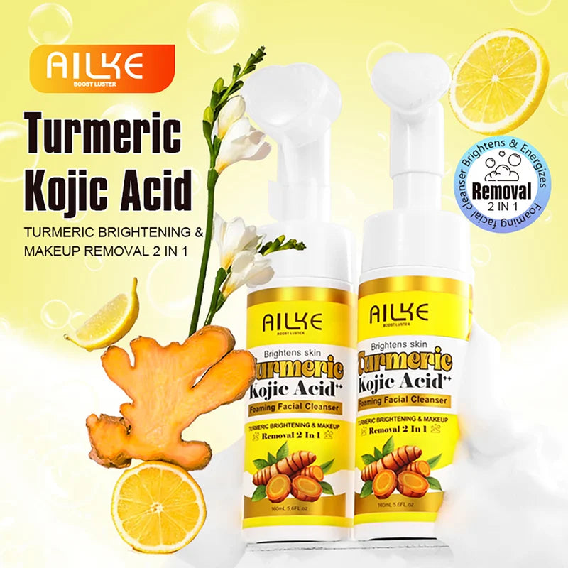 Brightening Foaming Facial Cleanser with Turmeric & Kojic Acid - 160ml, Removes Makeup & Acne