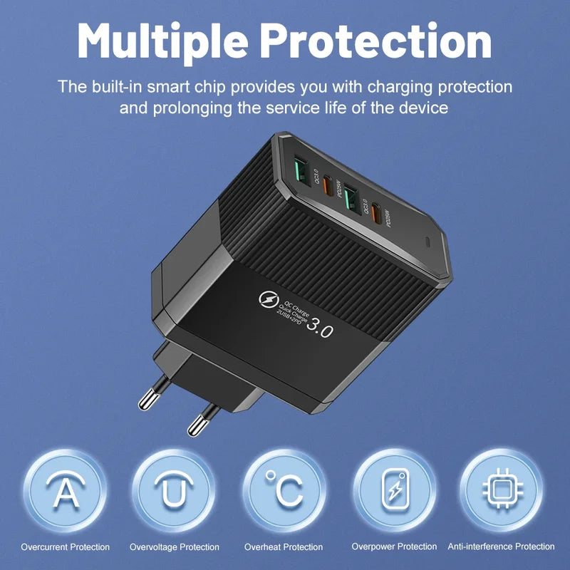 100W USB Charging Station with 6 Ports Fast Quick Charge Travel Power Adapter