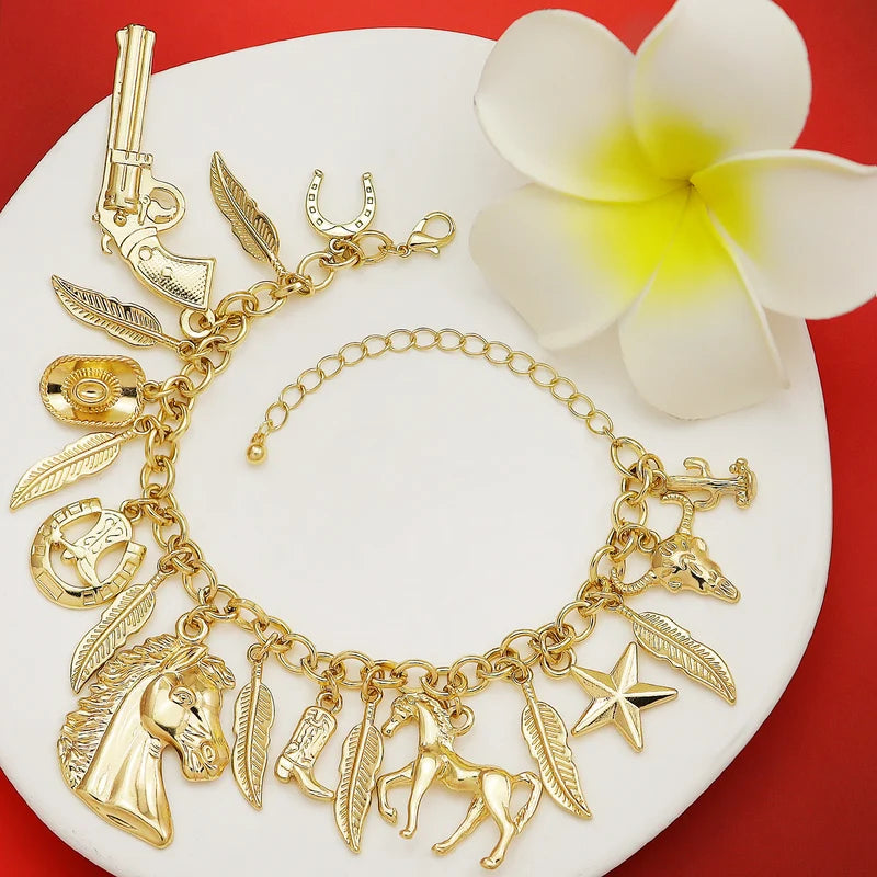 Vintage Chain Bracelet with Charms Beads Link Crystal Bangle for Women Men Jewelry Gift