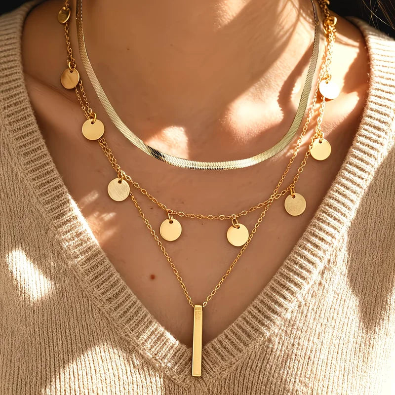 Vintage Multi-Element Pendant Necklace Set with Cross Lock Buckles - 6 or 3 Pieces