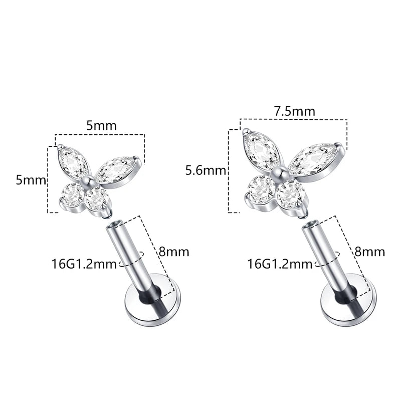 Mini Titanium Labret Tragus Cartilage Earring Set for Women - CZ Body Jewelry