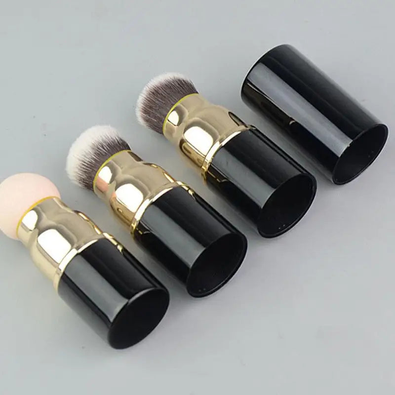 3-in-1 Portable Makeup Brush Set with Dust Cover - Compact & Detachable for Foundation Powder Blush & Sponge