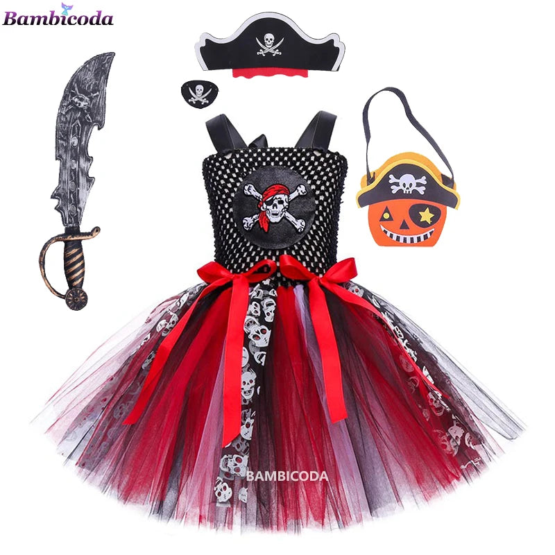 Girl Pirate Costume for Halloween Carnival Party Fancy Dress Cosplay 3-10 Years