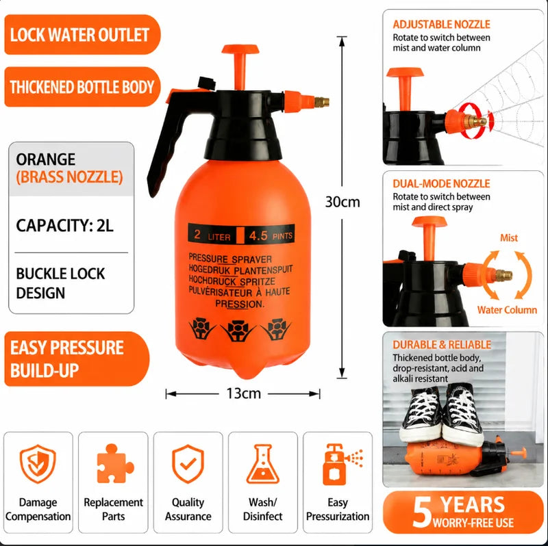 Multi-Purpose Handheld Garden Sprayer with Adjustable Nozzle 2.5L