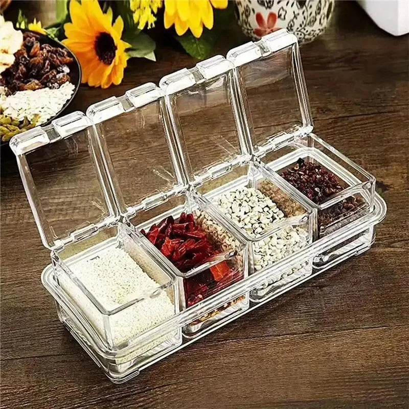 High Transparency Plastic Spice Jar Set with Spoons - Kitchen Food Storage Containers