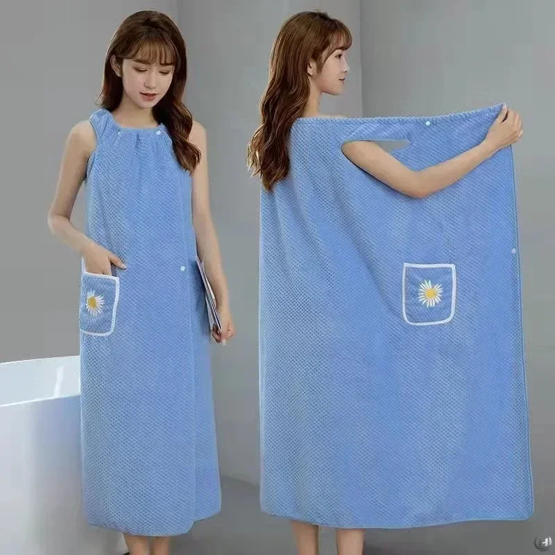 Women Wearable Bath Towel Wrap - Absorbent Long Polyester Bathroom Robe