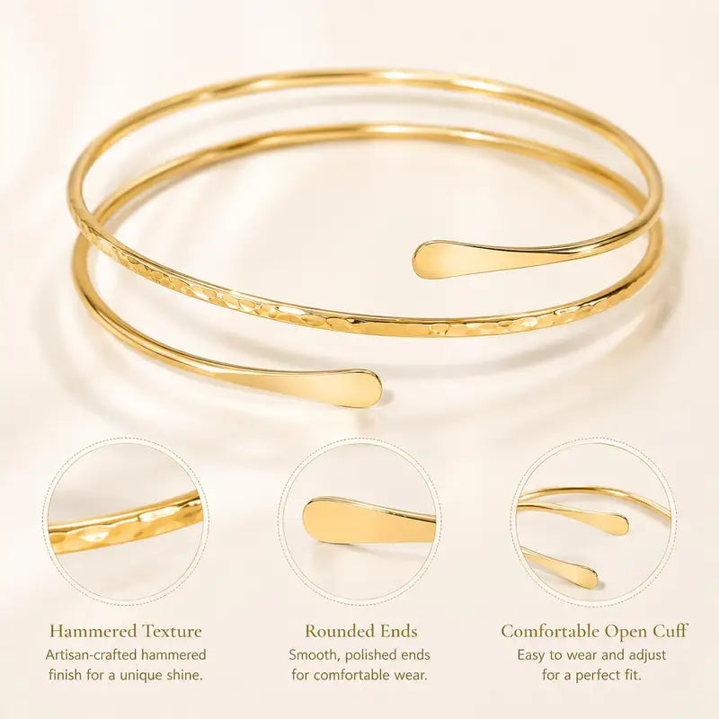 Minimalist Gold Plated Upper Arm Cuff Bracelet for Women - Adjustable Statement Jewelry