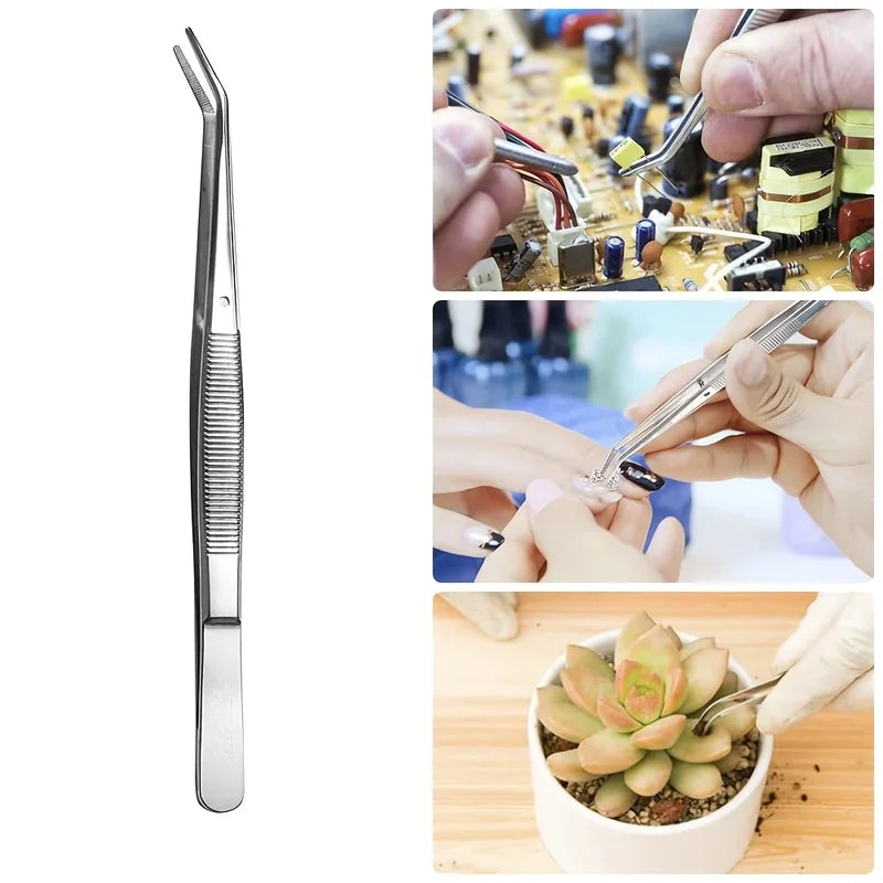 Stainless Steel Tweezers with Curved Serrated Tip - Multipurpose Craft & Repair Tweezers
