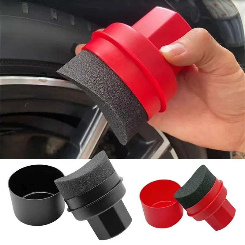 Car Wheel Polishing Waxing Curved Tire Sponge Brush with Cover for Car Detailing