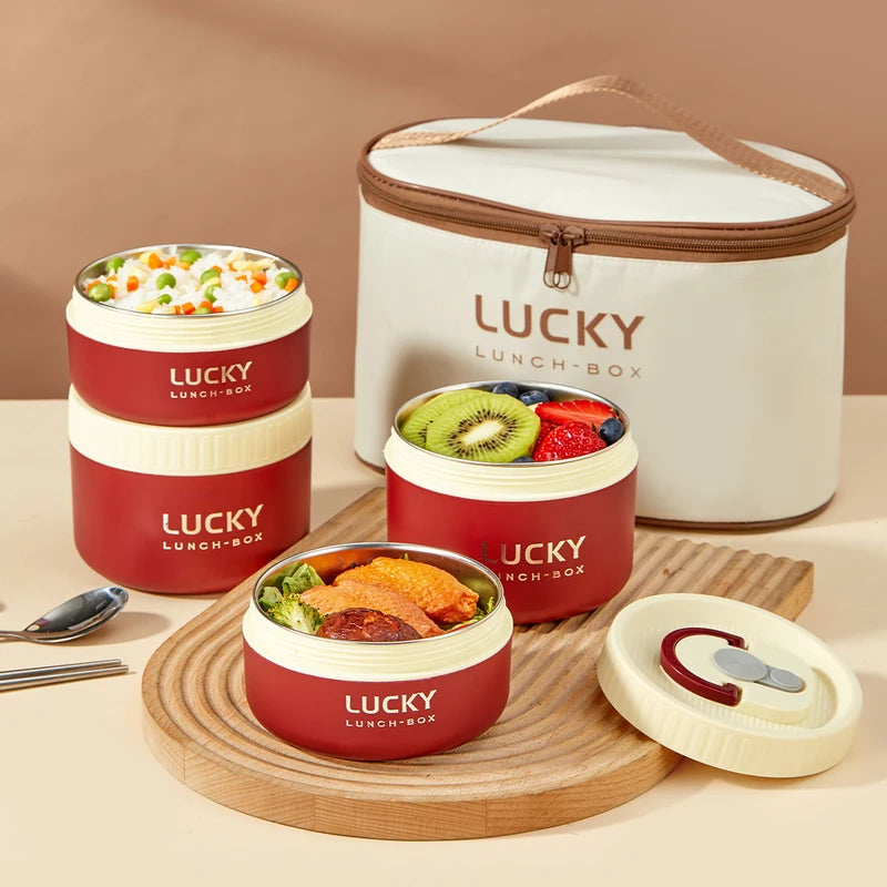 Insulated Stainless Steel Lunch Box with Cutlery & Thermal Bag - Leak-proof Food Container
