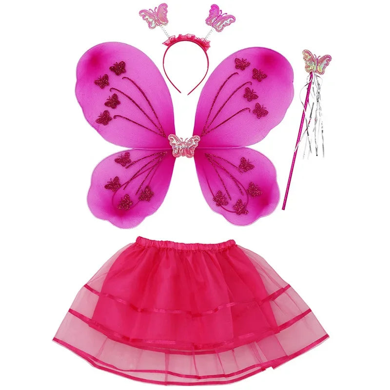 Kids Fairy Princess Costume Set with Butterfly Wings, Magic Wand & Headband for Halloween & Parties