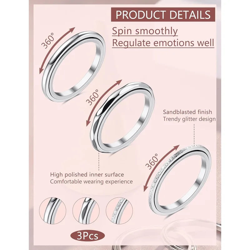 Unisex Stainless Steel Fidget Ring Set for Anxiety Relief Stress Relief Jewelry Gift