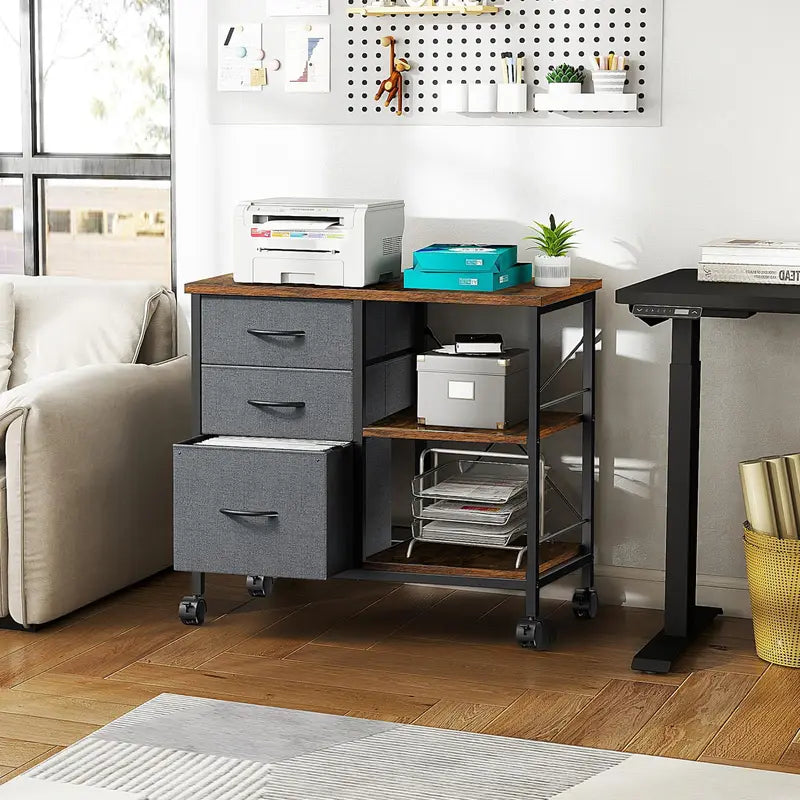 Movable Living Room Storage Cabinet with Fabric Drawers and Steel Frame - Multiple Colors
