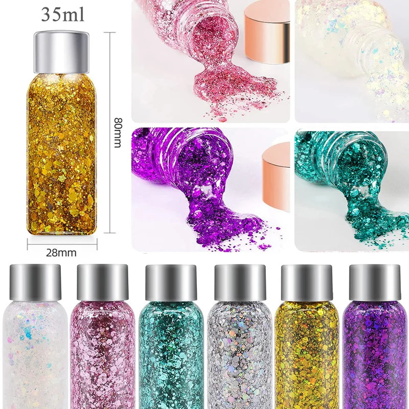 Glitter Body & Face Gel Set - 3 Bottles Sparkling Liquid Makeup for Festival & Party