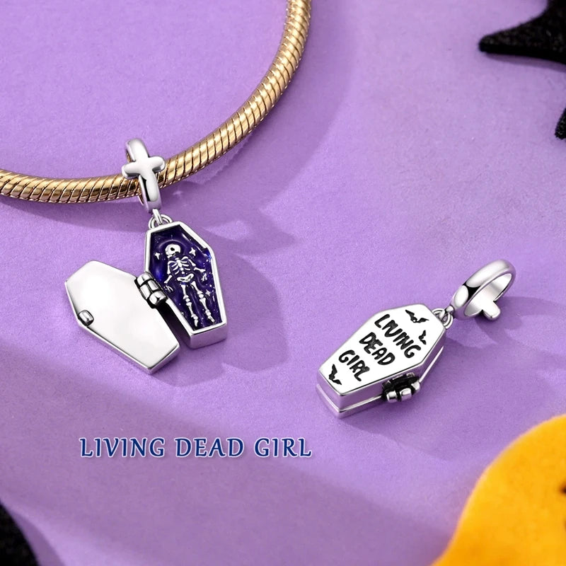 Halloween Luminous Coffin Pendant Jewelry for Women Punk Style Silver Gift