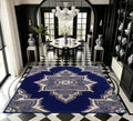 Bohemian Floral Medallion Area Rug - Navy Blue Indoor Floor Mat, Multiple Sizes