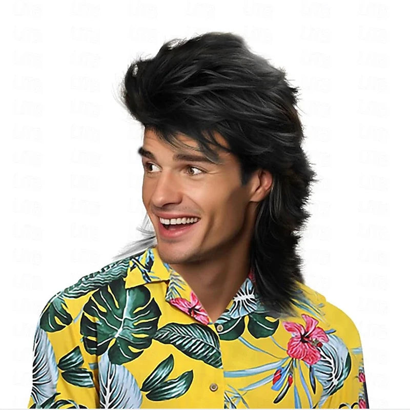Men's Synthetic Mullet Wig for 70s & 80s Costume Parties - Unisex Cosplay Hairpiece