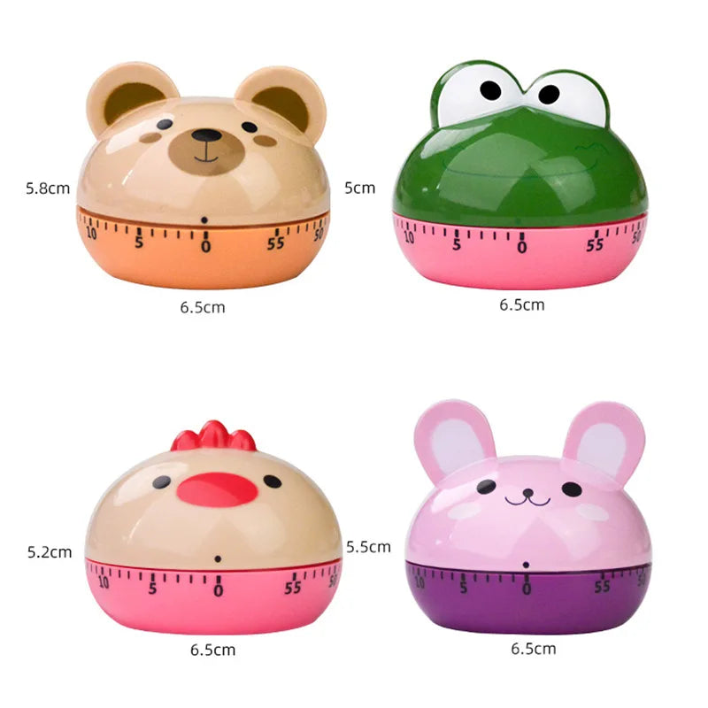 Mechanical Kitchen Timer with Cartoon Animal Pattern, 55-Minute Countdown Alarm, Magnetic Cooking Timer