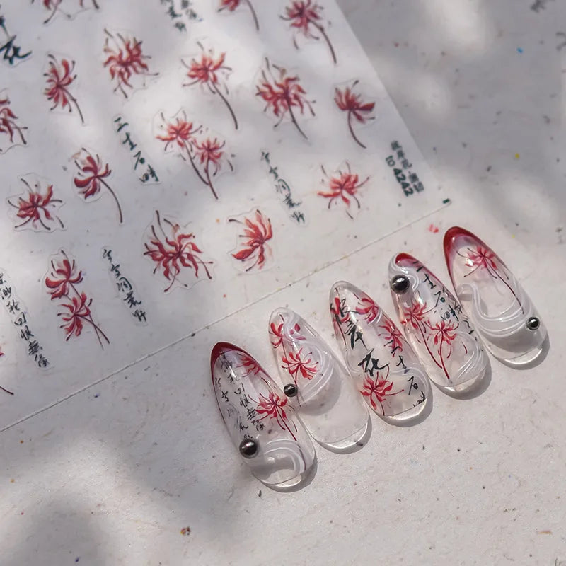 Nail Art Stickers Self-Adhesive 5D Spider Lily Nail Decorations Set