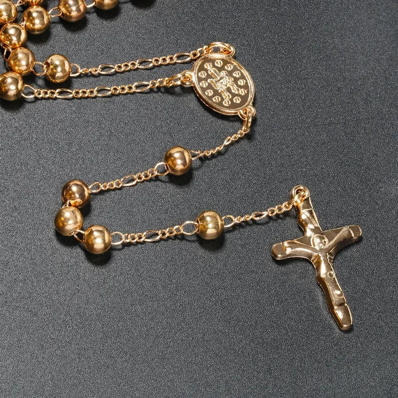 6MM Catholic Rosary Necklace for Women & Men Long Prayer Beads Cross Pendant Religious Jewelry Gift