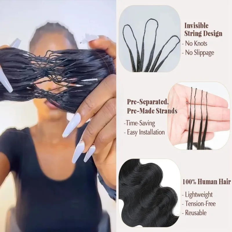 Knotless Pre Separated Body Wave Human Hair Extensions - Brazilian Hair