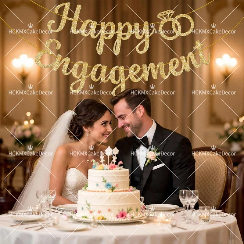 Wedding Engagement Party Banner Bunting with Garland - Bridal Celebration Decorations