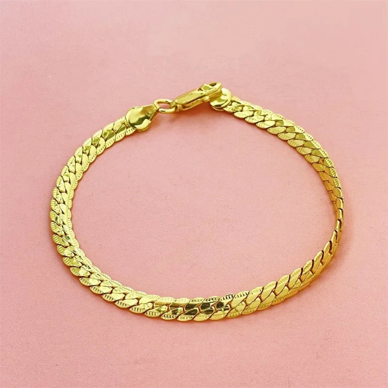 925 Sterling Silver 18K Gold Embossed Bracelet for Men Women - Wedding Gift