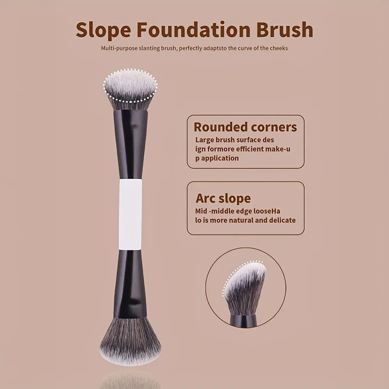 4Pcs Dual-Ended Makeup Brush Set - Soft Fluffy Brushes for Blush & Highlighter