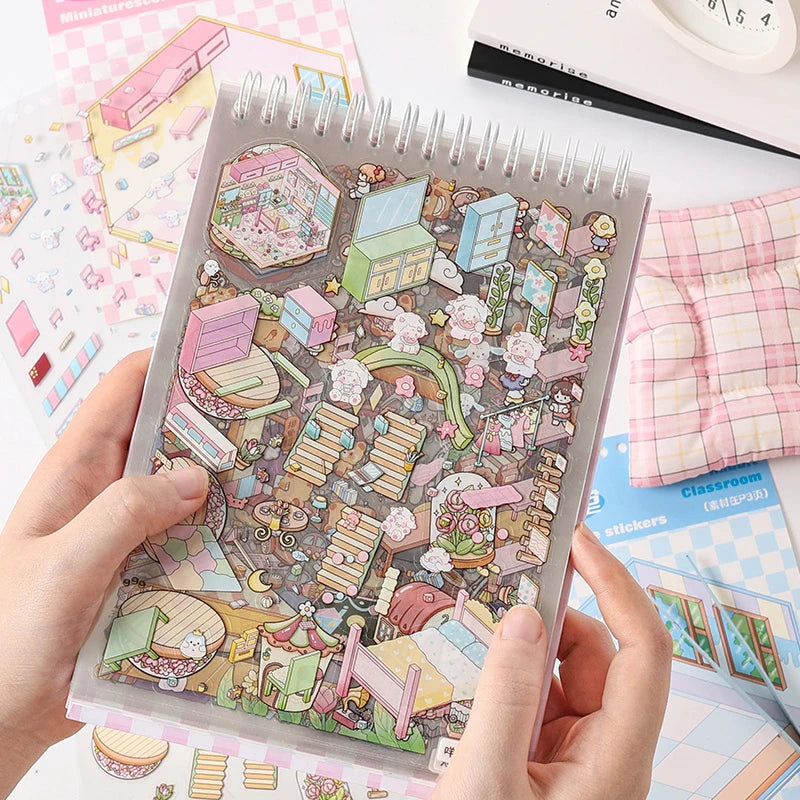 40Pcs Cartoon Sticker Book for Kids DIY The Sims 3D Scene Stickers Gift Stationery