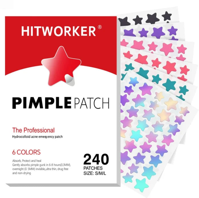 240PCS Star-Shaped Hydrocolloid Acne Patches Set - Face Spot Cover Stickers, Multiple Colors, S/M/L
