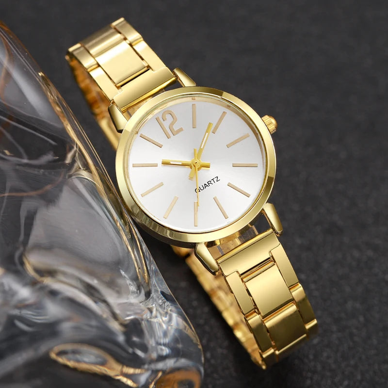 2-Pack Women's Quartz Wrist Watches with Steel Band and Cuff Bracelet Set - Multiple Colors