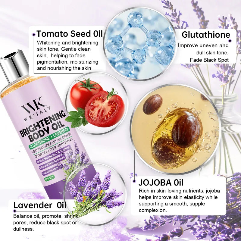 Glow Boosting Whitening Body Oil with Glutathione & Lavender - 300ml Moisturizer for All Skin Types