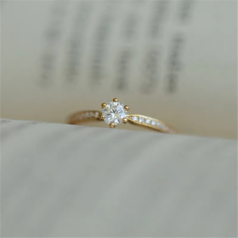 Sterling Silver 14K Gold Plated Zircon Ring for Women Wedding Jewelry