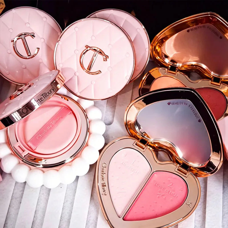 Dual-Use Lipstick and Blusher Set - Pink Diamond Gold Tube, Long-Lasting Color