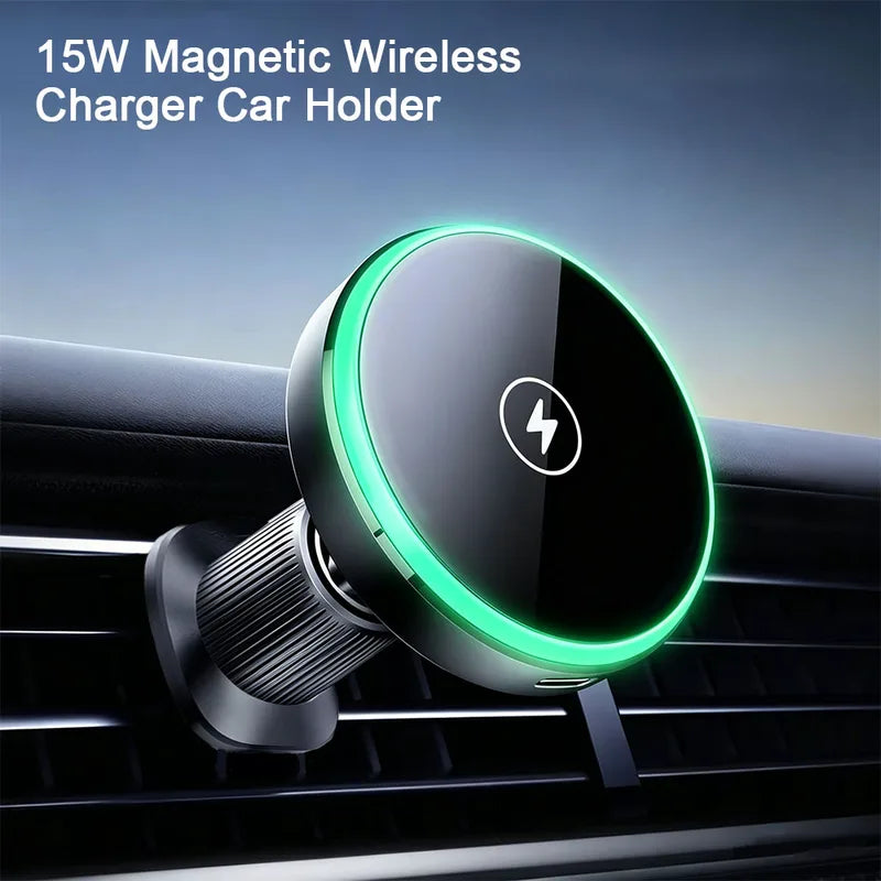 Magnetic Wireless Car Charger Holder with LED Light Vent for Qi Phones
