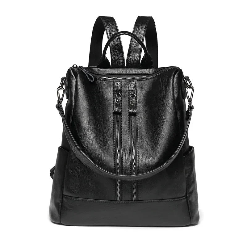 Women’s Large Capacity Leather Backpack - Casual School Shoulder Bag for Travel & College