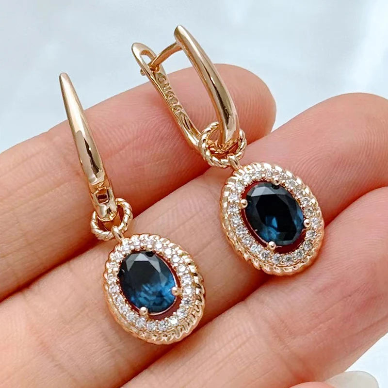 Blue Natural Zircon Dangle Earrings for Women Rose Gold Jewelry Party Wear