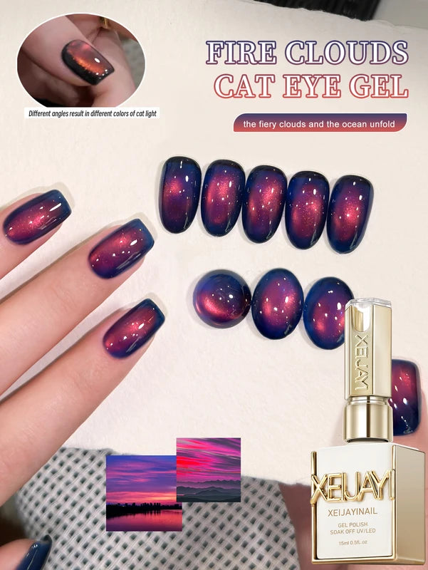 Crystal Glass Bead Nail Polish Set - Multicolor Cat's Eye Gel UV/LED 15ml for DIY Nail Art