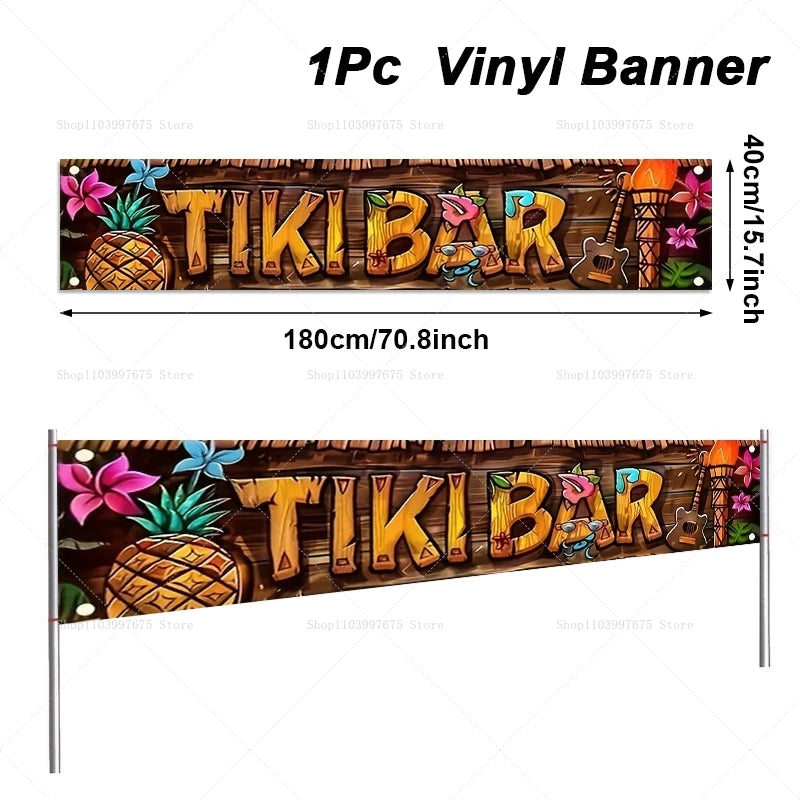 Tiki Bar Banner Tropical Hawaiian Beach Party Decorations Vinyl Background