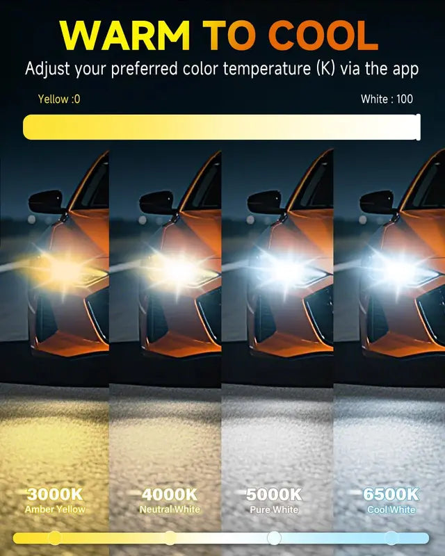 2-Pack H4 Smart LED Headlight Bulbs 90000LM 3000K-6500K App Control Bluetooth