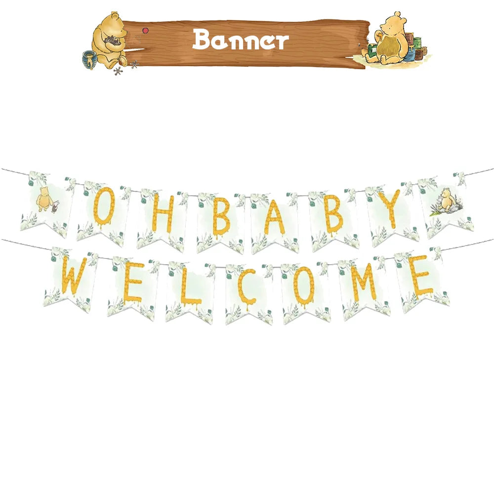 Winnie the Pooh Birthday Party Supplies Set – Disposable Plates Cups Napkins Banners for Kids & Baby Showers