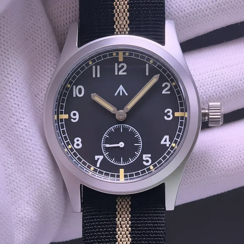 Men's Quartz Watch 37mm Waterproof Luminous Military Style with Sapphire Glass