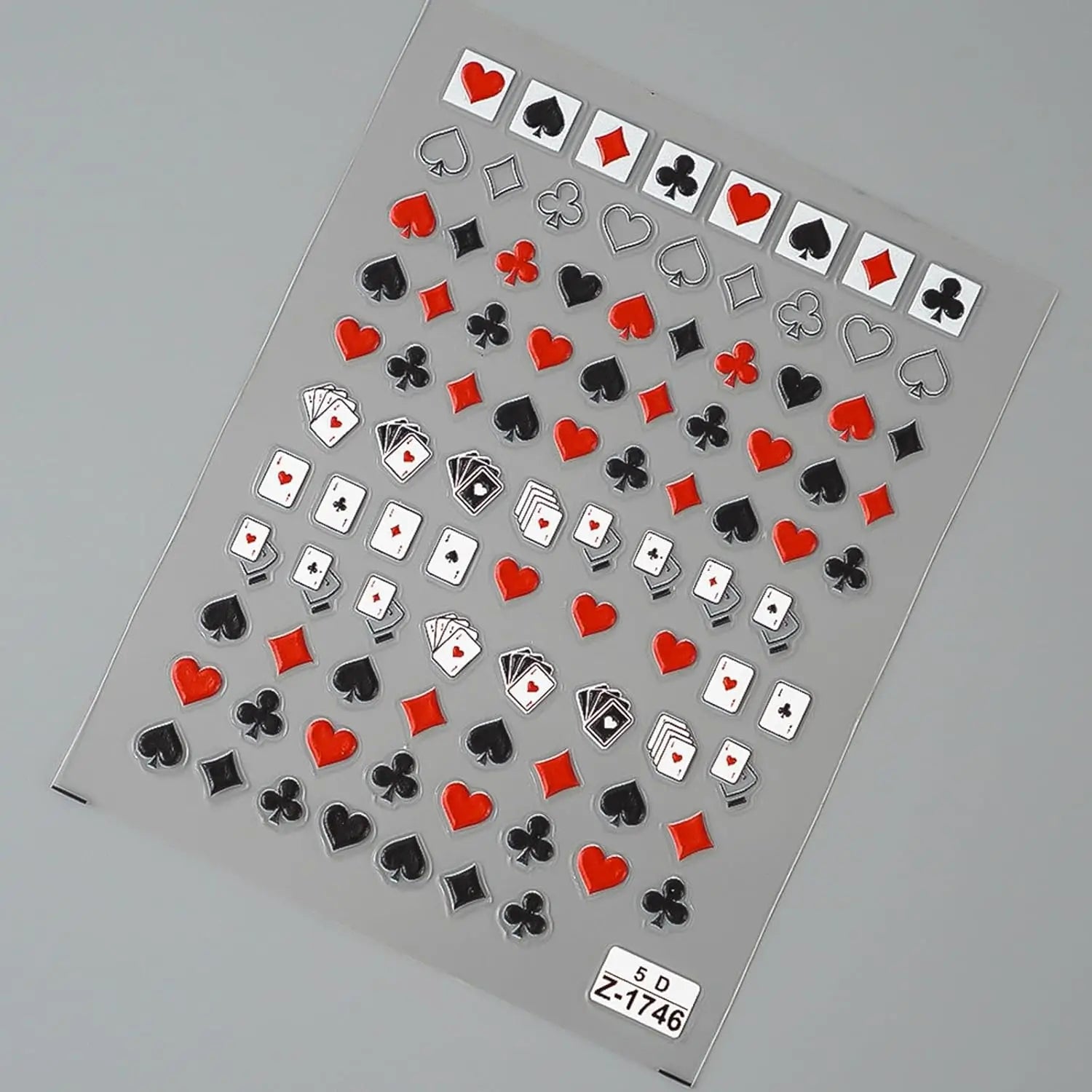 Poker Nail Art Stickers 5D Embossed Playing Card Nail Decals DIY Manicure