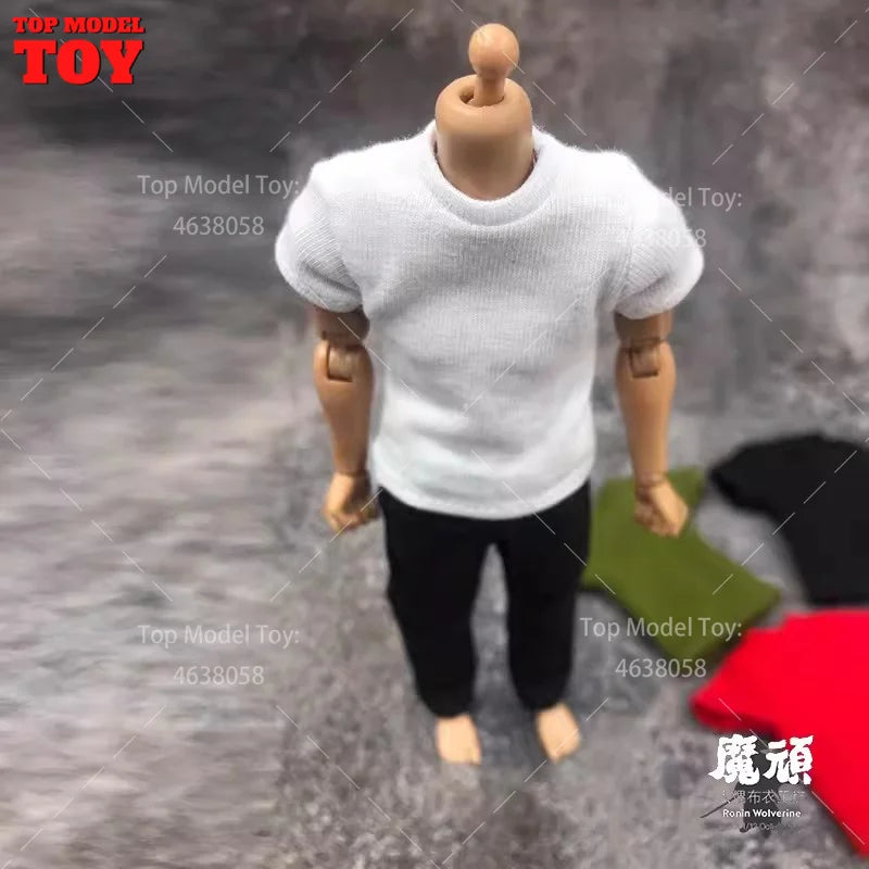 1/12 Scale Action Figure T-Shirt Short Sleeve Top - Male Doll Accessory