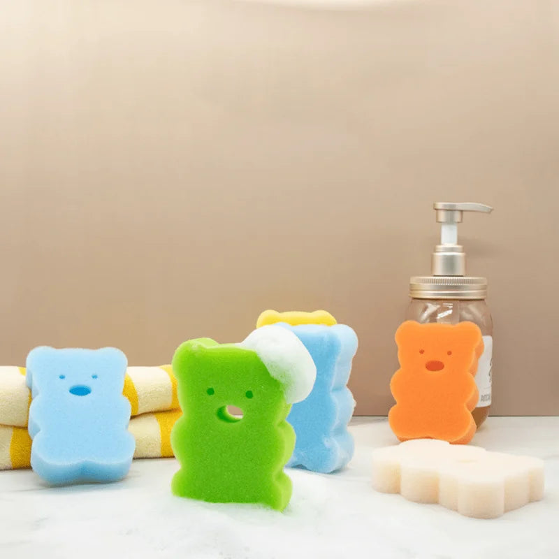6 Pack Baby Bath Sponges - Soft Bear Design Toddler Shower Scrubber for Newborns