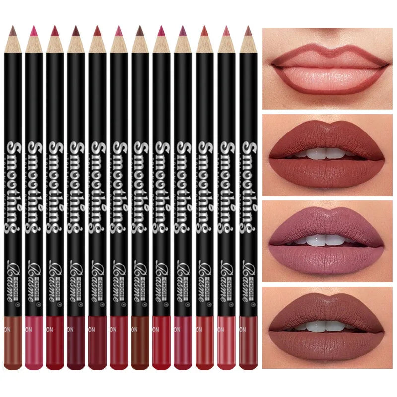 12 Colors Waterproof Matte Lip Liner Set Long Lasting Non-Transfer Lip Contour Pencil